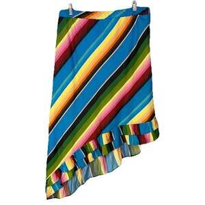 Tasha Polizzi Stripe Ruffle Asymmetrical Midi Skirt 🤎 Women’s L